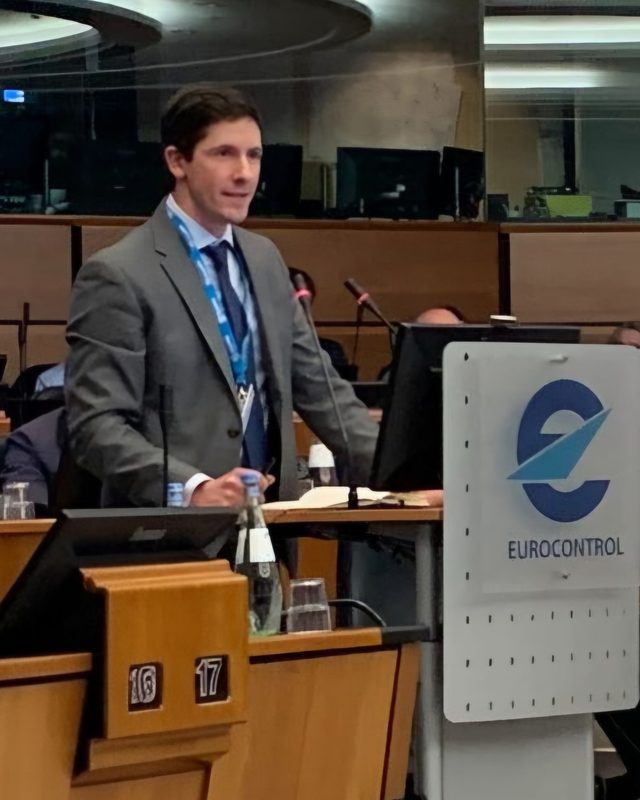 Oli Deakin speaking at a EUROCONTROL session on the realities of implementing System Wide Information Management (SWIM)
